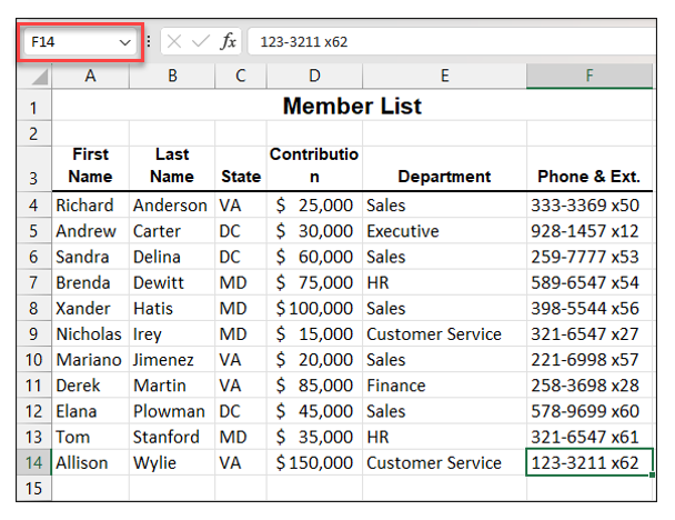 Microsoft Excel Name Box